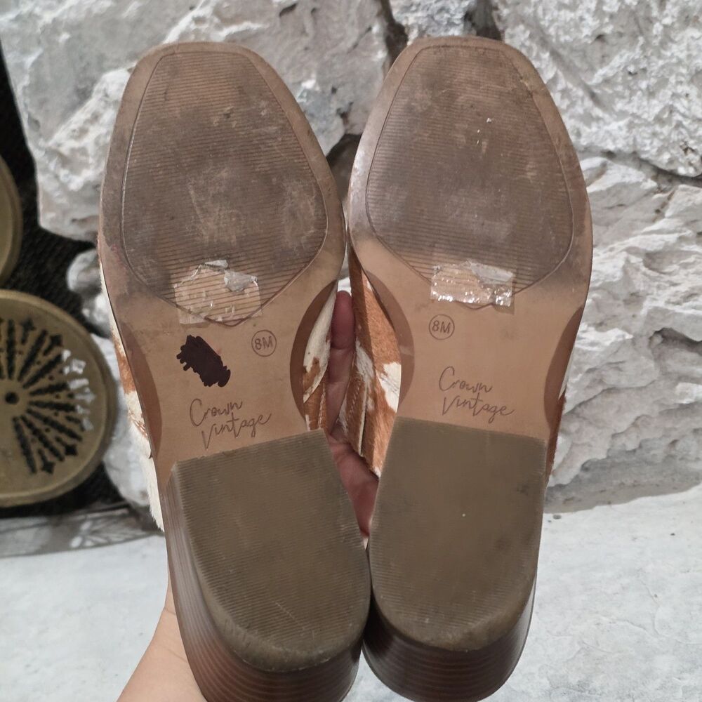 Crown Vintage Cow Hide Mules Festival Block Heel Cowgirl Slip On Women's Size 8 - Picture 8 of 9